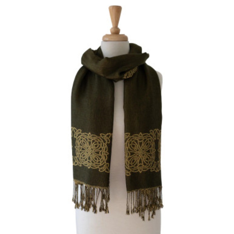 Dark Olive/Mustard Celtic Knot Reversible Scarf