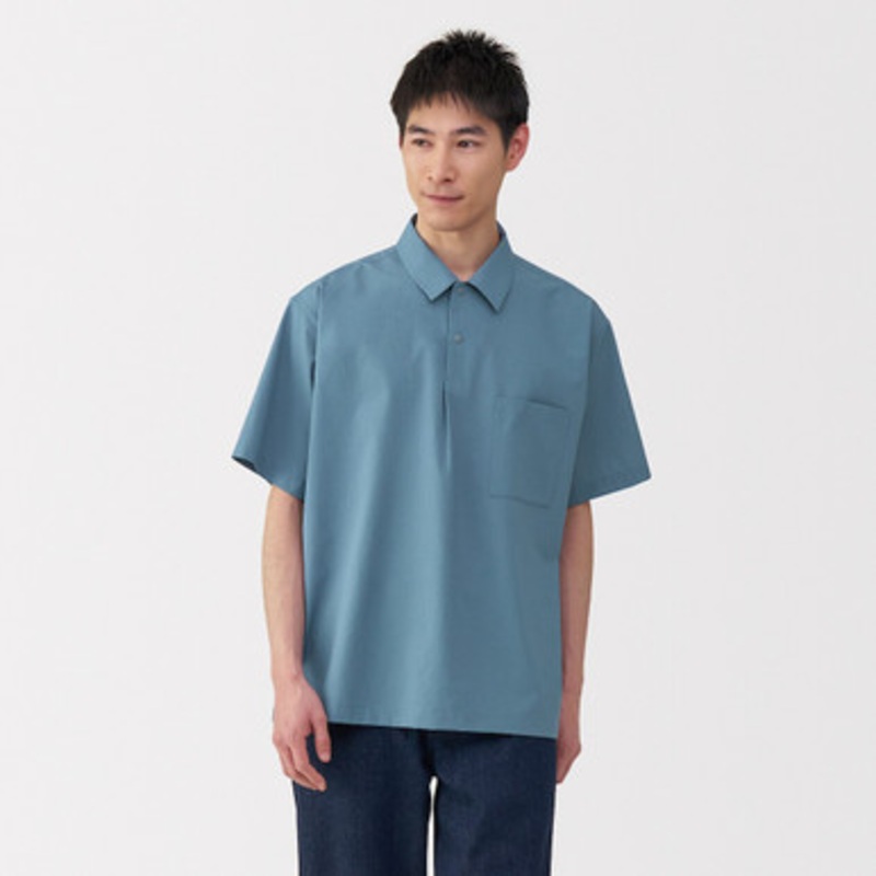Men's Stretch Popper Collar Short Sleeve Shirt