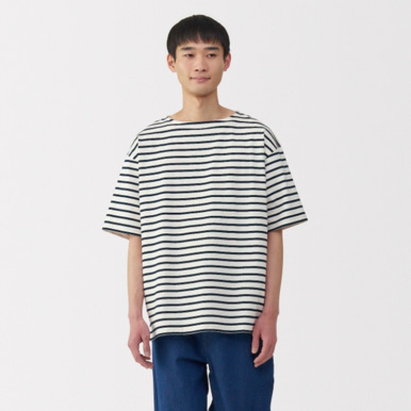 Men's Washed Thick Cotton Boat Neck Tshirt