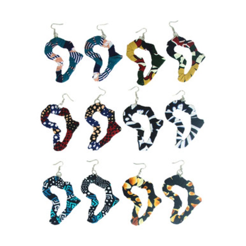 Set of 6 Africa Map Kitenge Earrings - ASSORTED