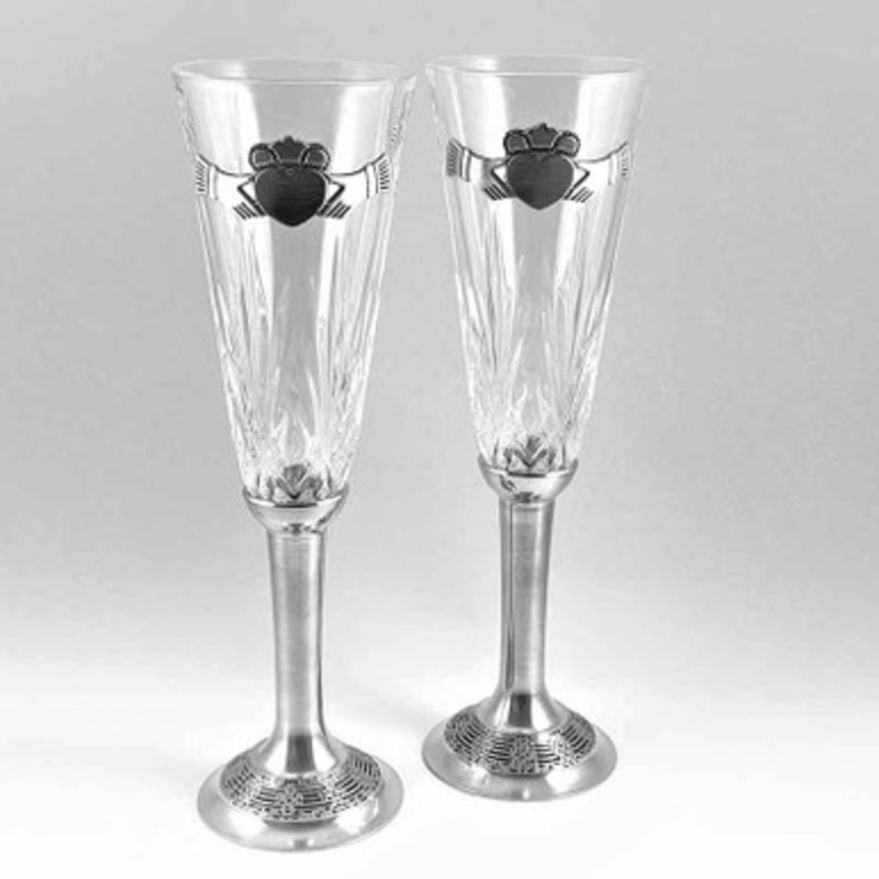 Claddagh Crystal & Pewter Wedding Flutes