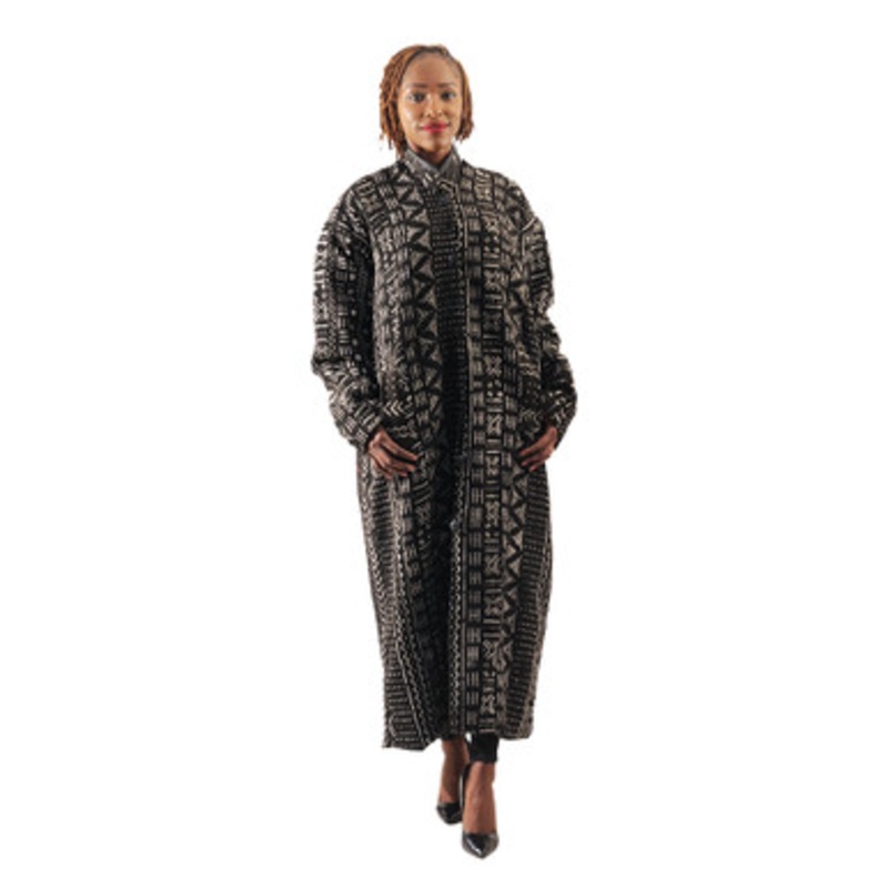 Full-Length Mud Cloth Coat: Alt Collar
