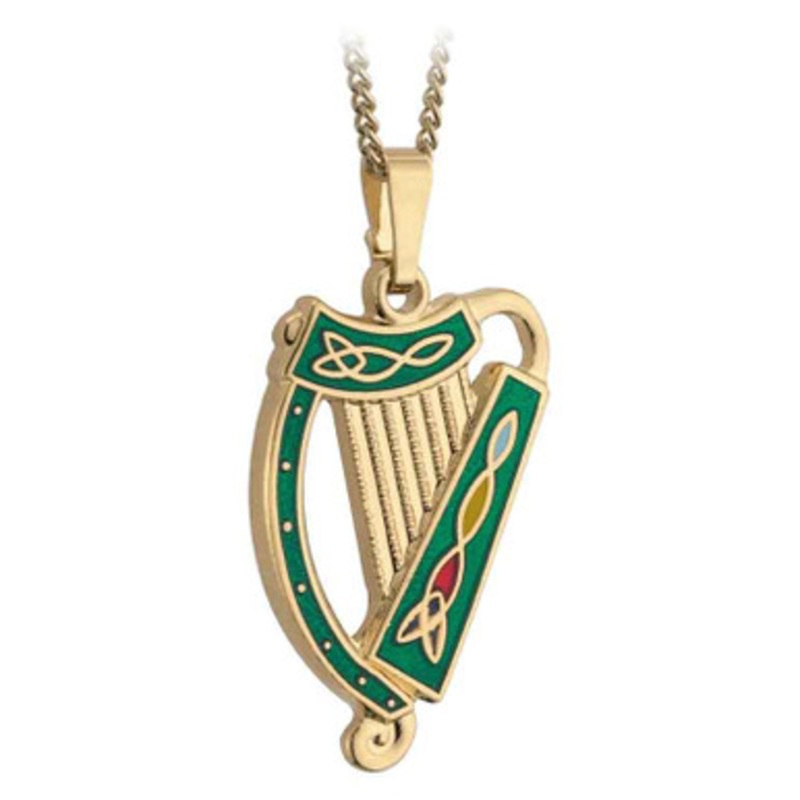 Gold Plated Harp Pendant - Green