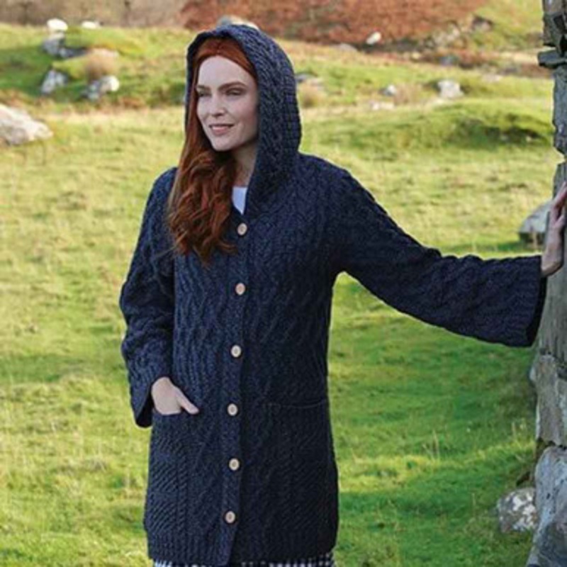 Ladies Merino Long Cardigan with Hood