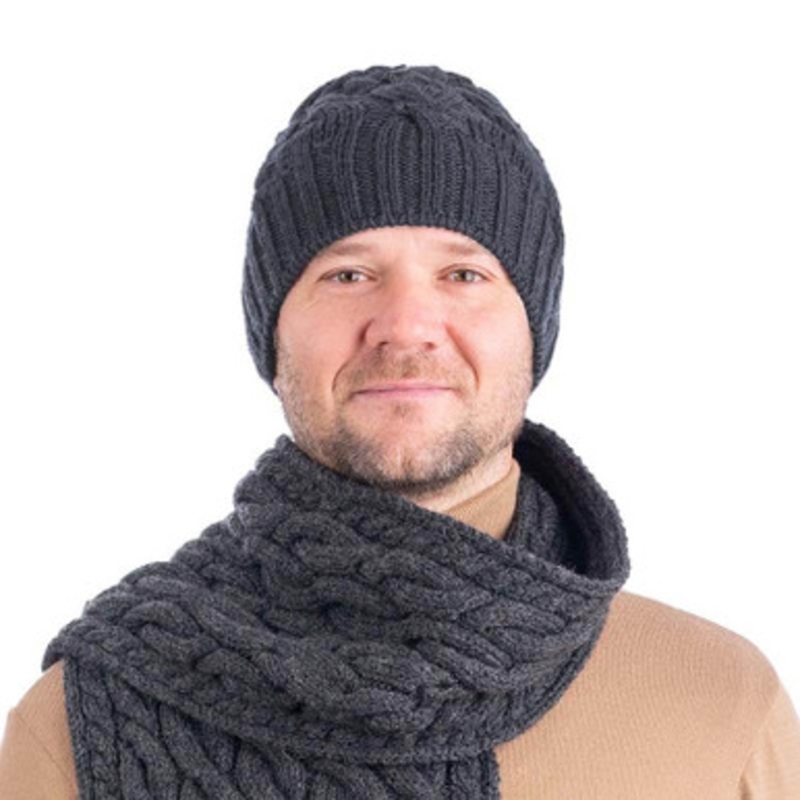 Men's Aran Merino Wool Cable Knit Hat