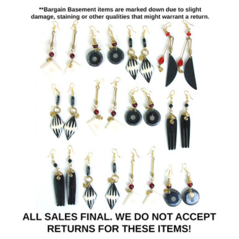 Set Of 12 Assorted Damaged Kenyan Brass and Bone Earrings