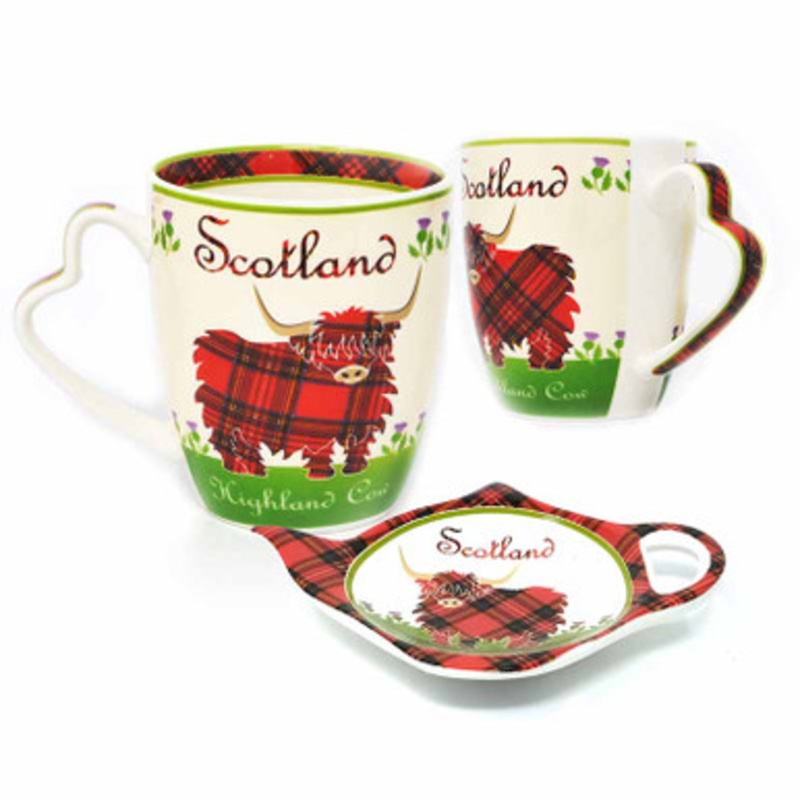 Tartan Cow 2 Cups and Teabag Holder