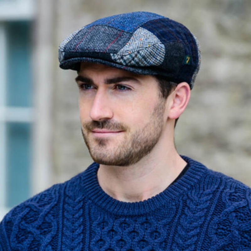 Blue/Grey Traditional Patch Flat Cap