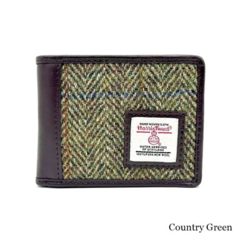 Harris Tweed & Leather Trifold Wallet with Coin Pocket