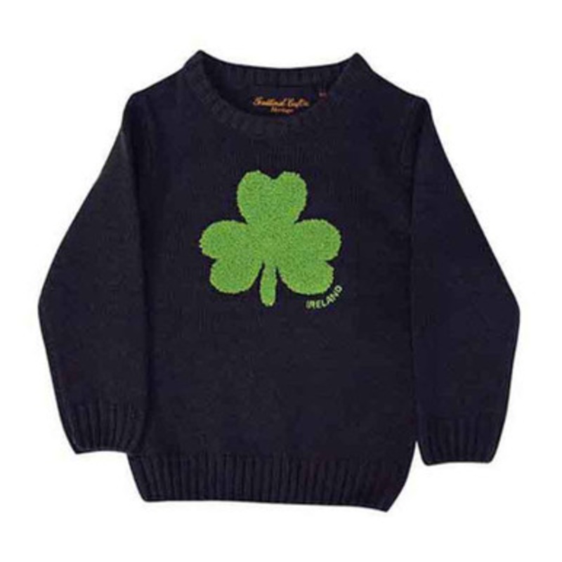 Kids Irish Navy Crew Neck Sweater with Shamrock