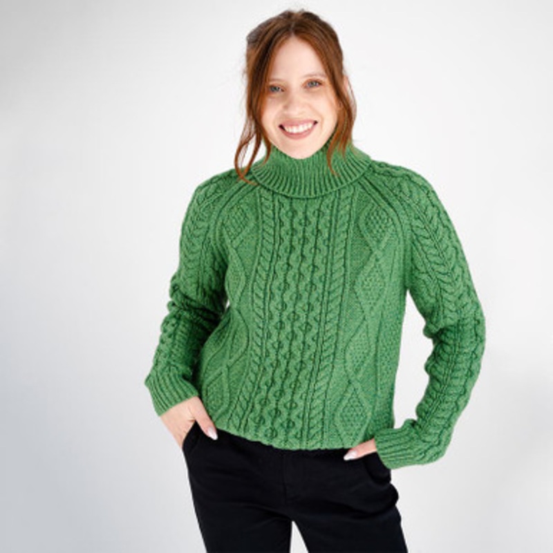 Ladies Turtleneck Wool Aran Sweater