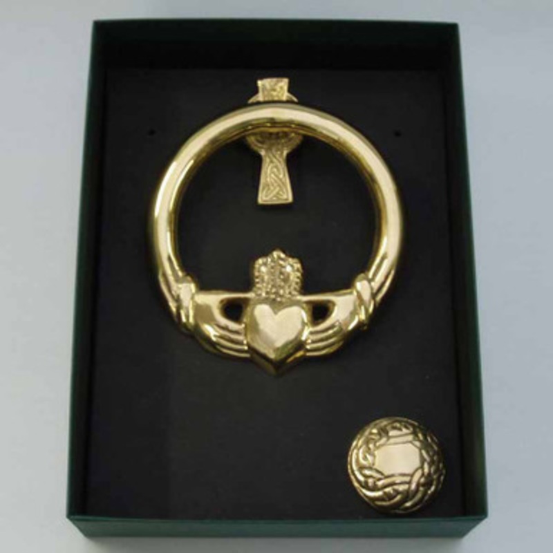 Medium Brass Claddagh Door Knocker Cross Back