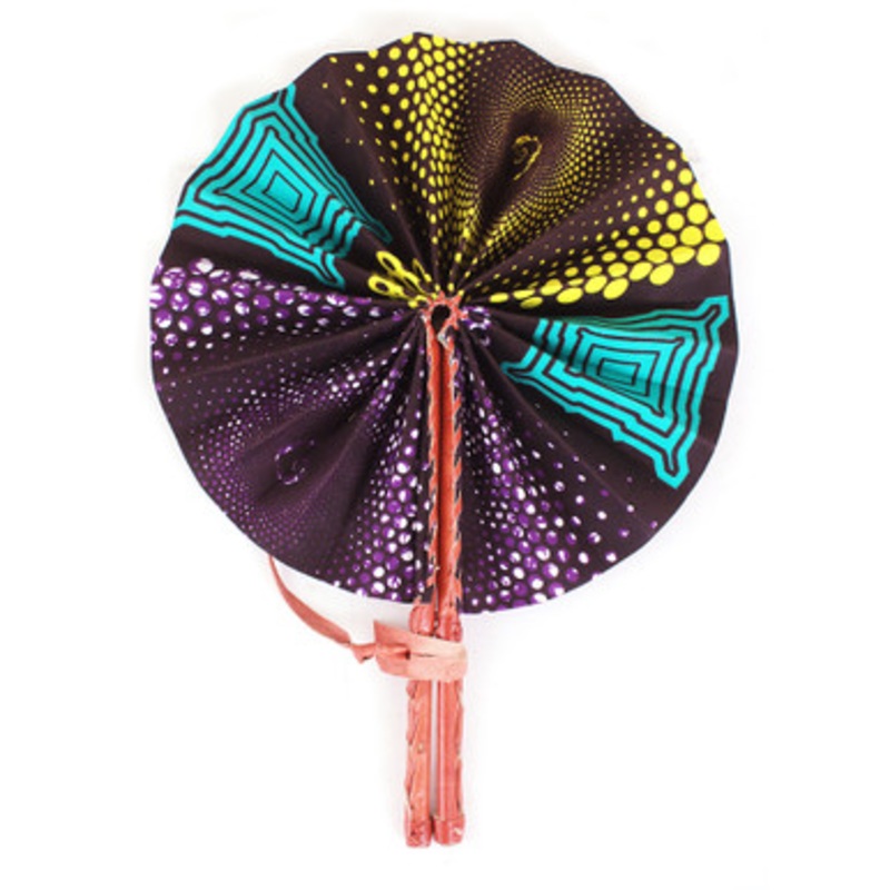 Purple/Yellow Abstract Print Folding Fan