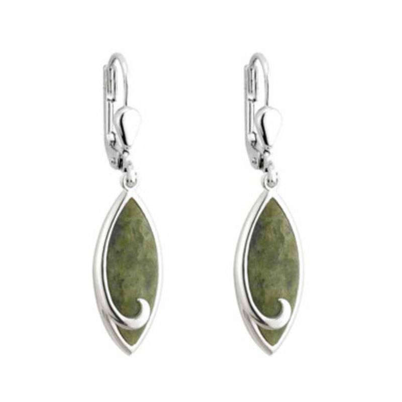 Rhodium Plated Connemara Marble Droplet Drop Earrings