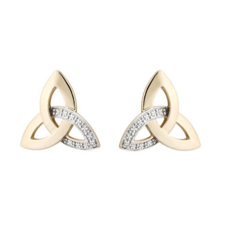 10K Yellow Gold Micro Diamond Trinity Earrings