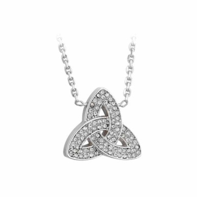 Rhodium Plated Crystal Trinity Knot Pendant