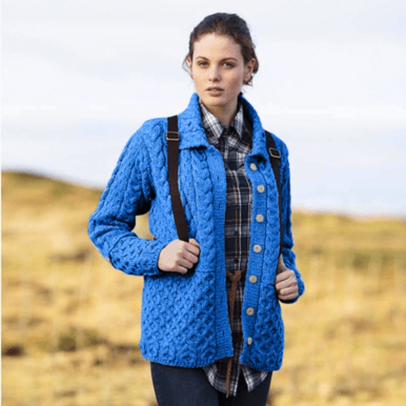 Saol Knitwear Ladies Honeycomb Aran Wool Cardigan