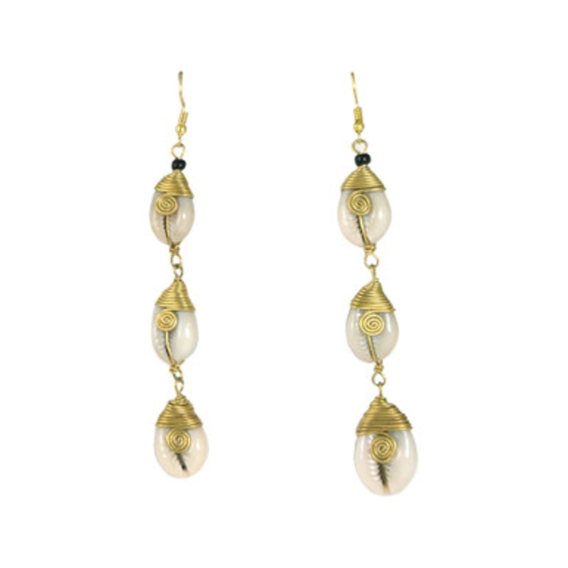 Swirl Cowrie Shell Drop Earrings