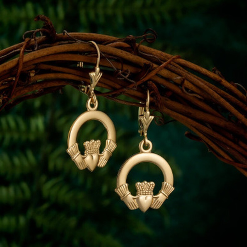 14K Large Plain Claddagh Drop Earrings