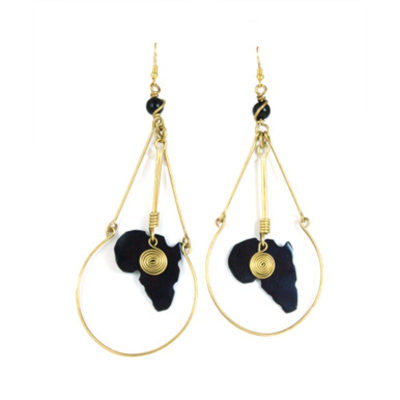 Africa Map w/ Brass Spiral Earrings
