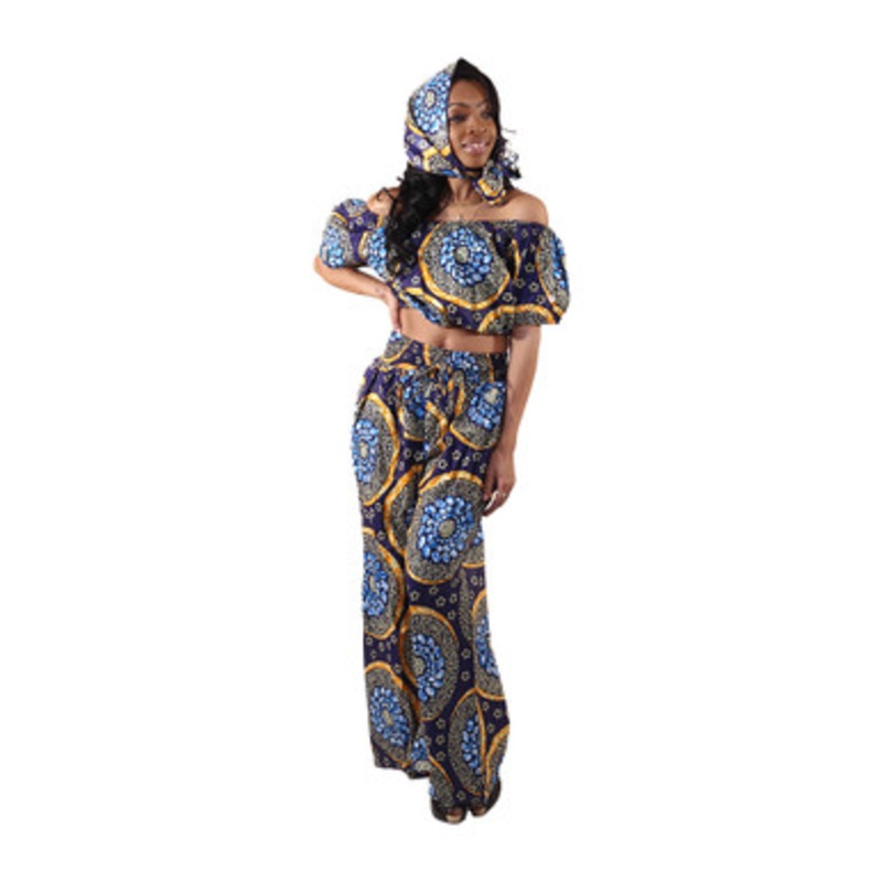 African Print Crop-Top Palazzo Set