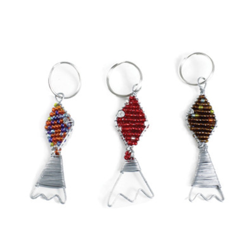 Beaded Metal Key Chain - Fish