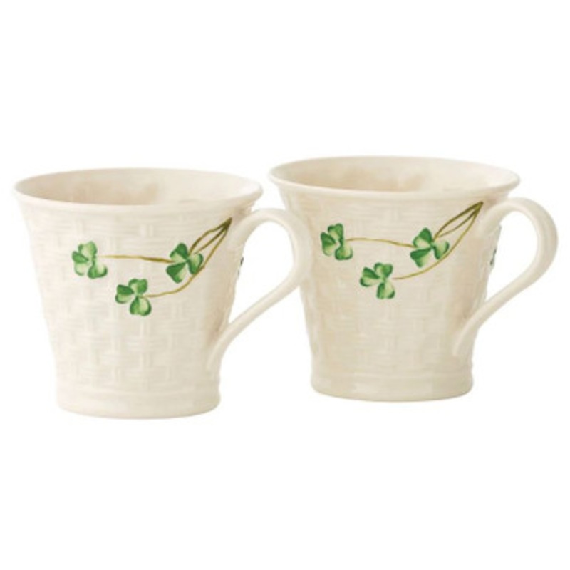 Belleek Handcrafted Shamrock Mugs Set of 2