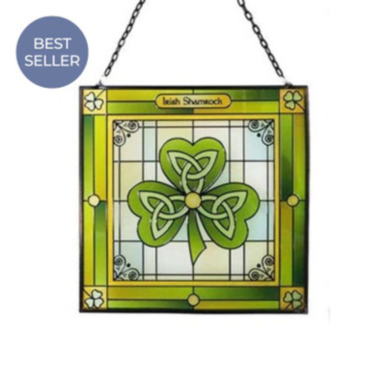Lucky Irish Shamrock Stained Glass Window Panel