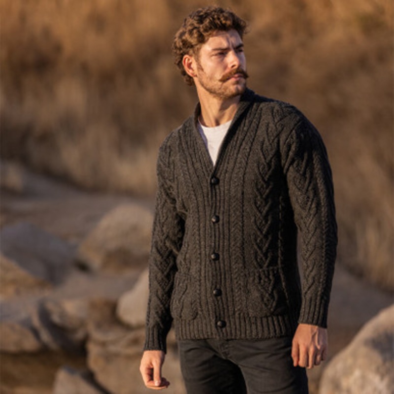 Men's Shawl-Collar Aran Cardigan