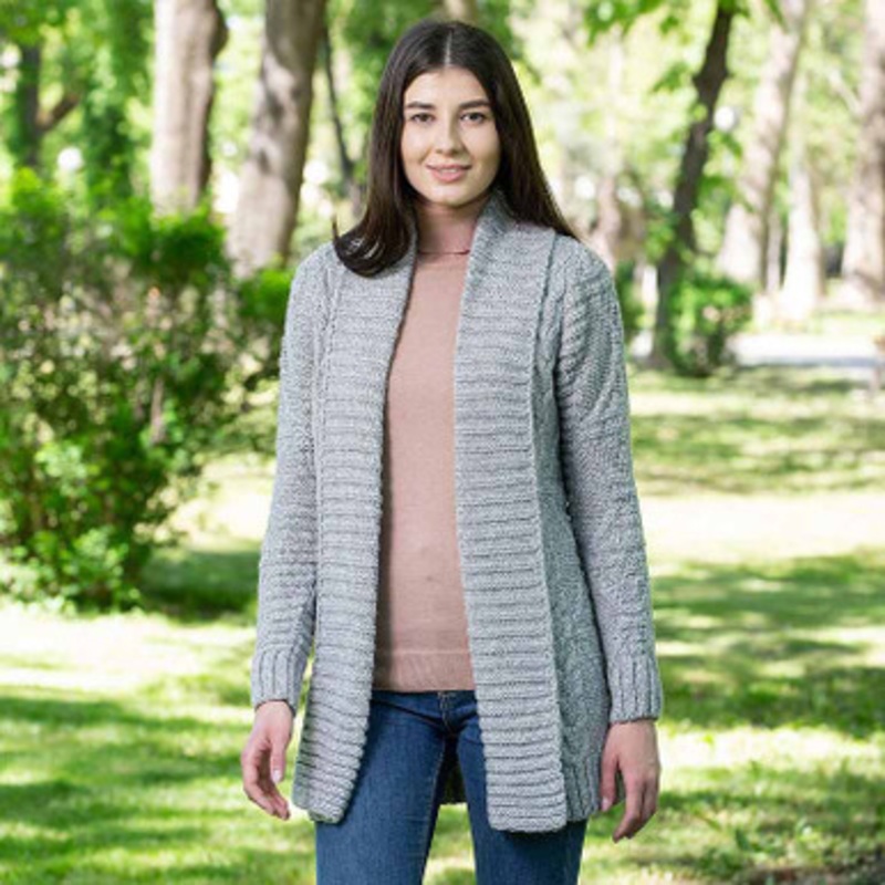 SAOL Women's Open Front Aran Cable Knit Cardigan