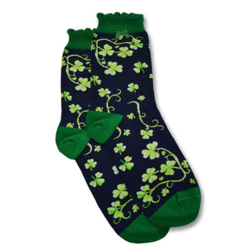 Ladies Navy Shamrock Bow Socks