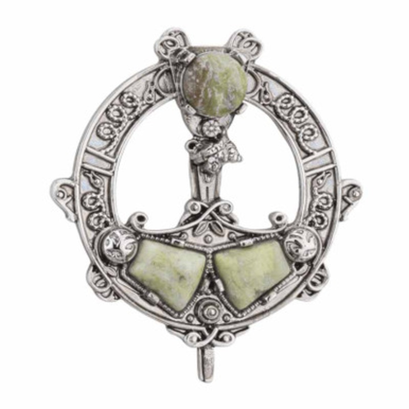 Rhodium Plated Connemara Marble Tara Brooch