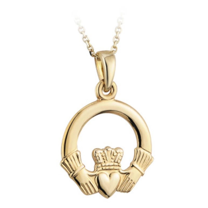 Gold Plated Large Claddagh Pendant on a Chain