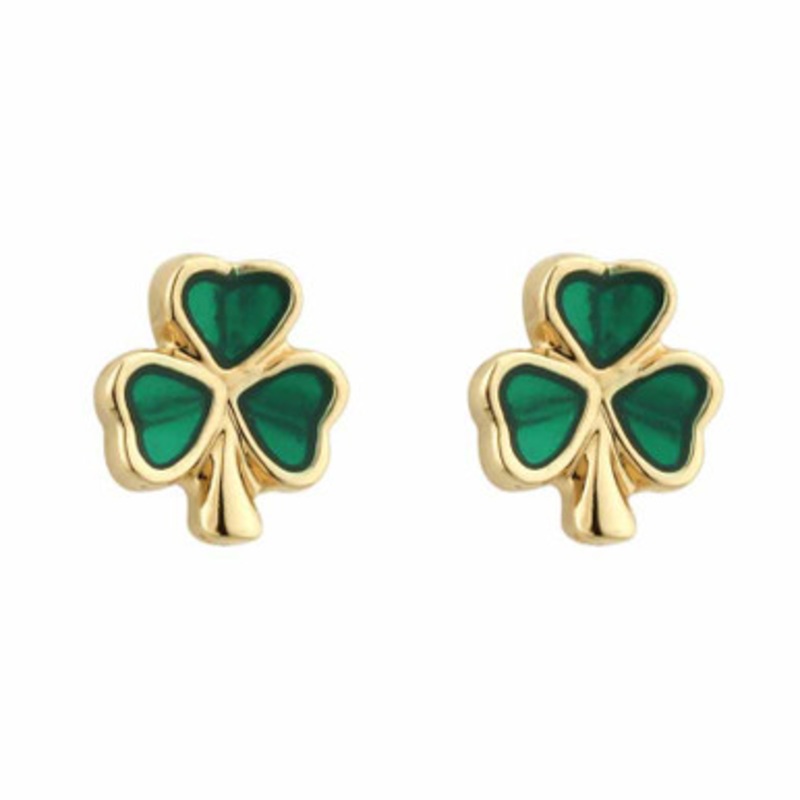 Gold Plated Small Enamel Shamrock Studs