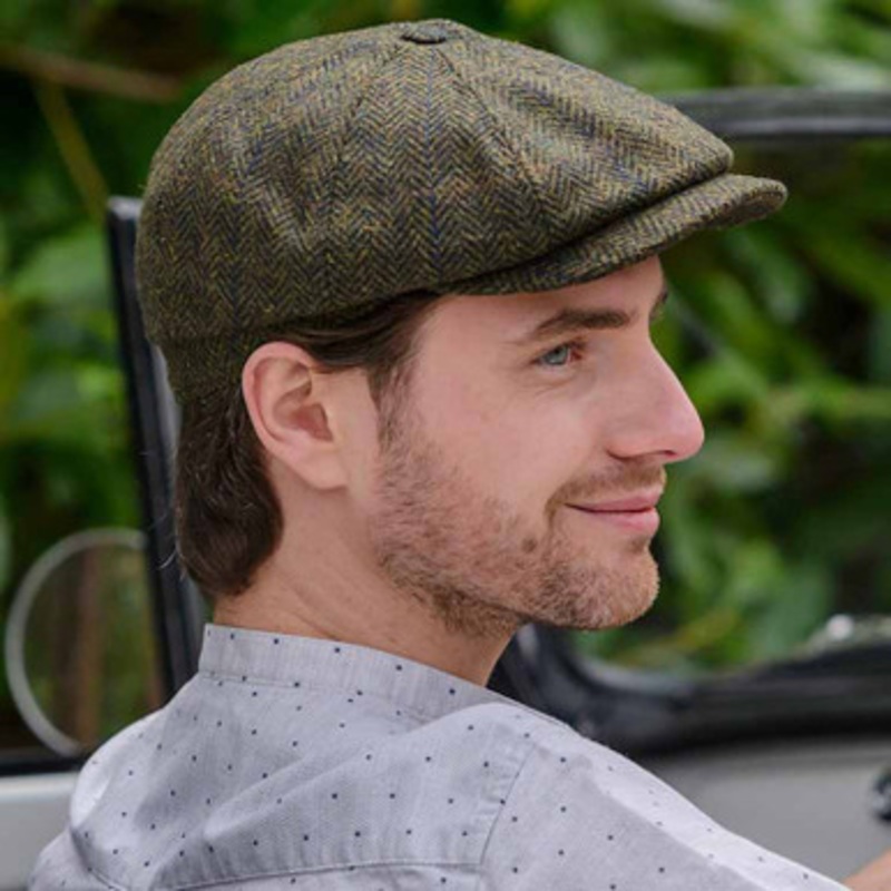 Herringbone Eight Panel Newsboy Cap in Green