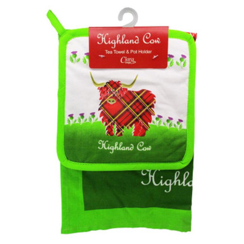 Highland Cow Scottish Tea Towel & Pot Holder