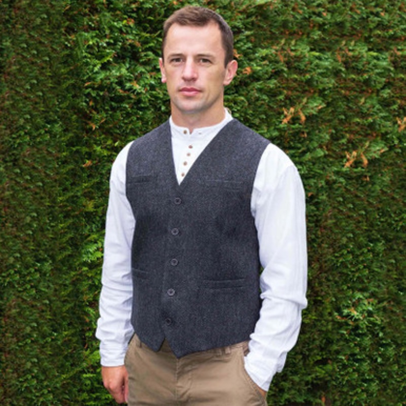 Irish Wool Tweed Vest Grey