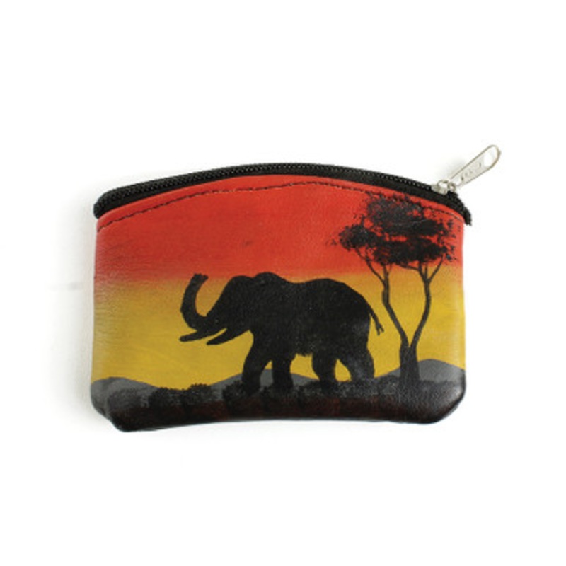 Leather African Coin Purse: Elephant