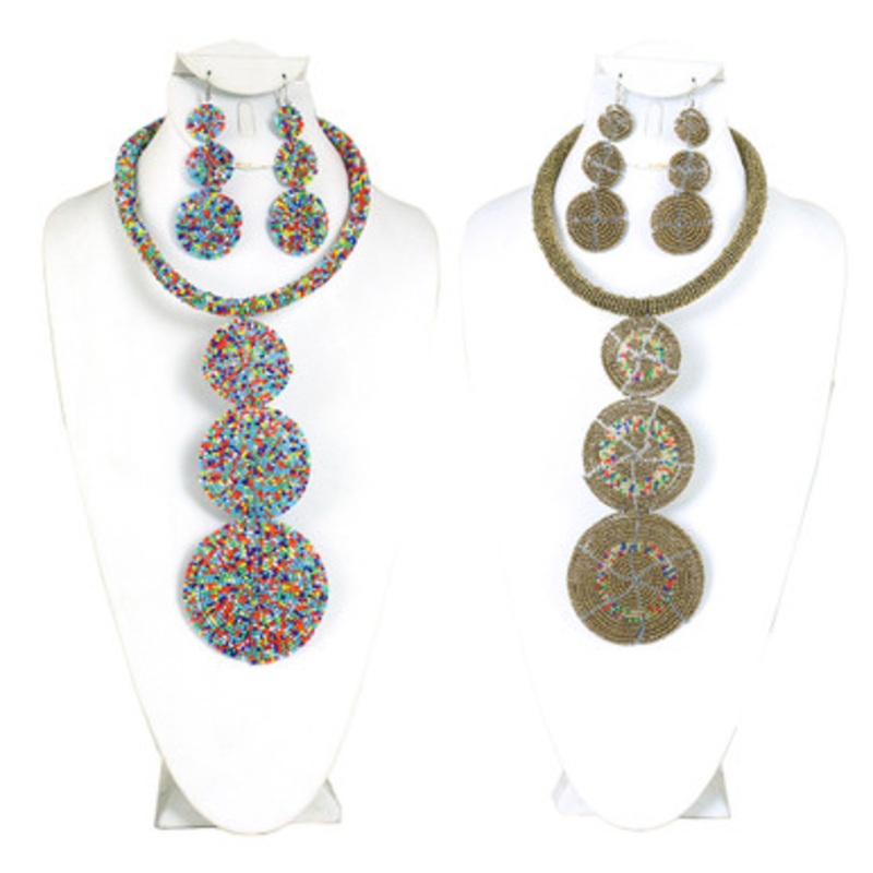 Maasai Bead Circle-Drop Necklace Set
