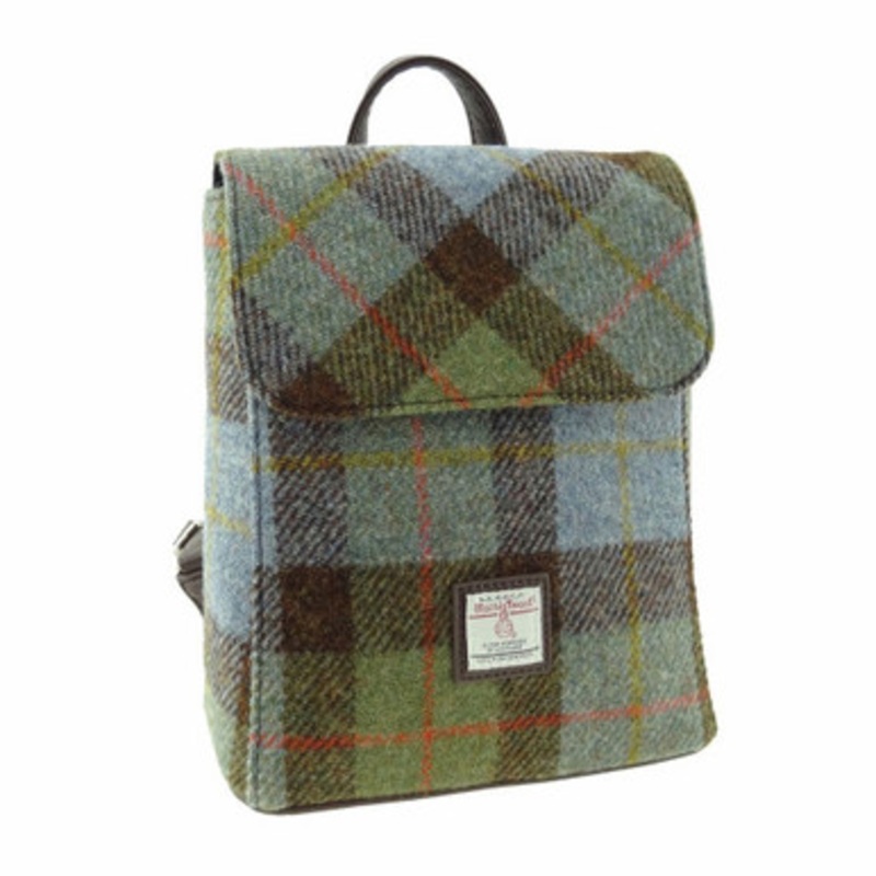 Plaid Irish Tweed and Leather Backpack