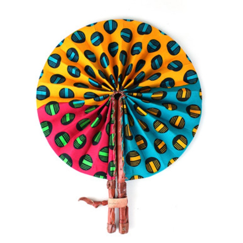 African Print Dot Pattern Folding Fan