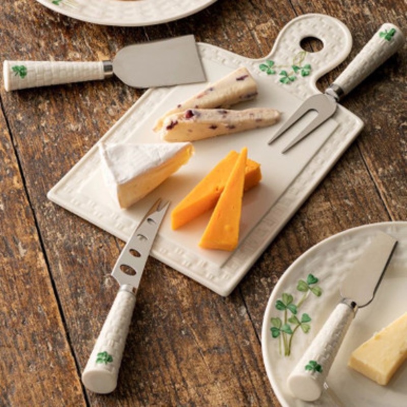 Handpainted Shamrock Parian China Cheese Knife Set of 4