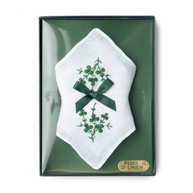 Irish Linen Shamrock Sprig Handkerchief