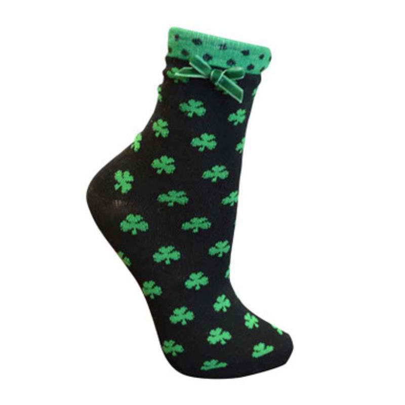 Ladies Black Shamrock Ankle Socks