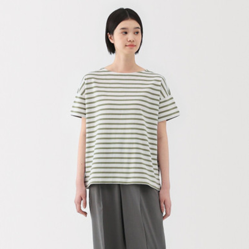 Women's Thick Cotton Boat Neck Tshirt  Stripe