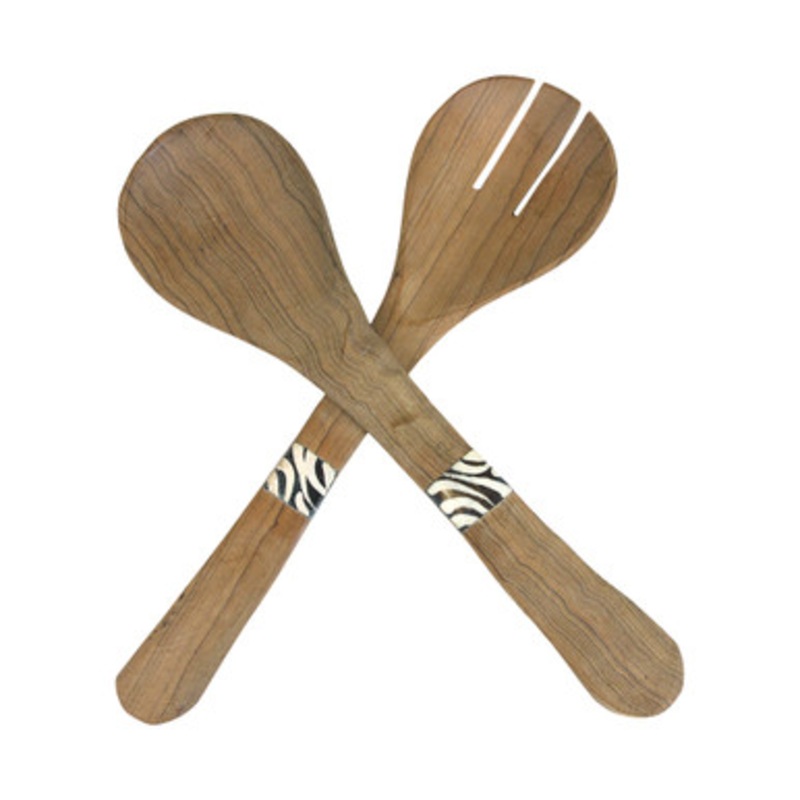 Bone Accent Wooden Salad Set