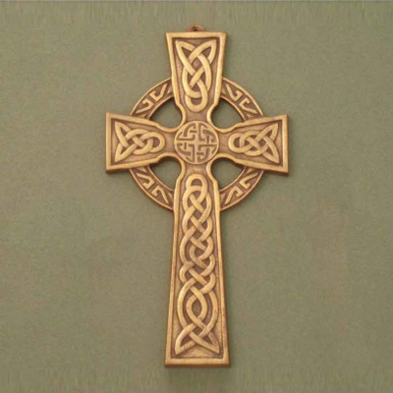 Medium Celtic Wall Cross with Celtic Knot Center / Antique Brass