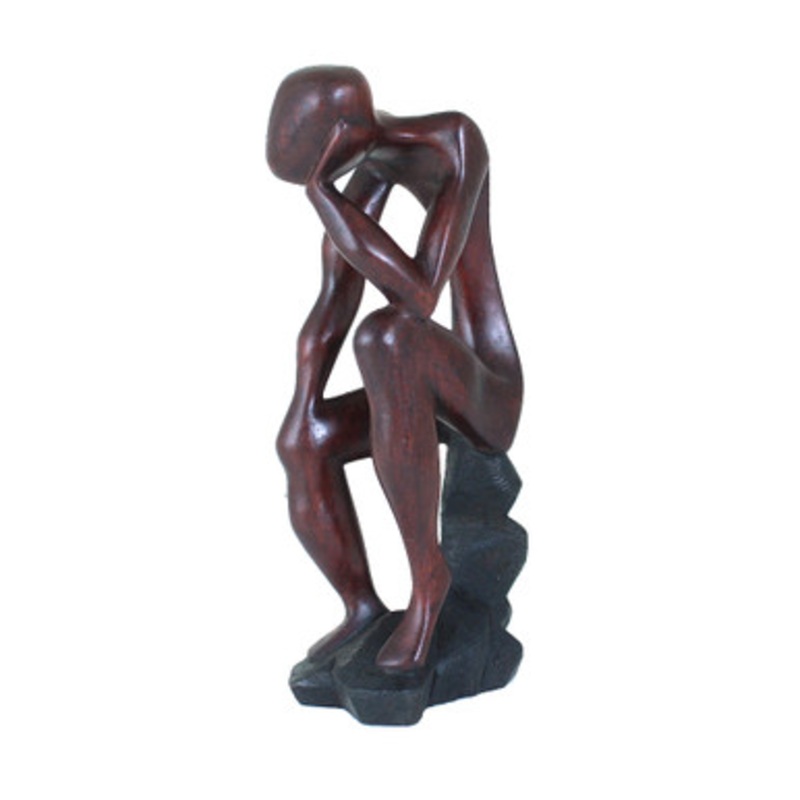 Thinker Statue On Stool: Dk.Brown 10-12