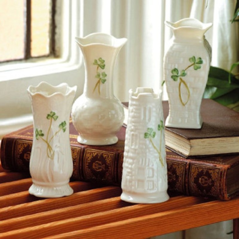Belleek Handcrafted Shamrock Mini Vase Set of 4