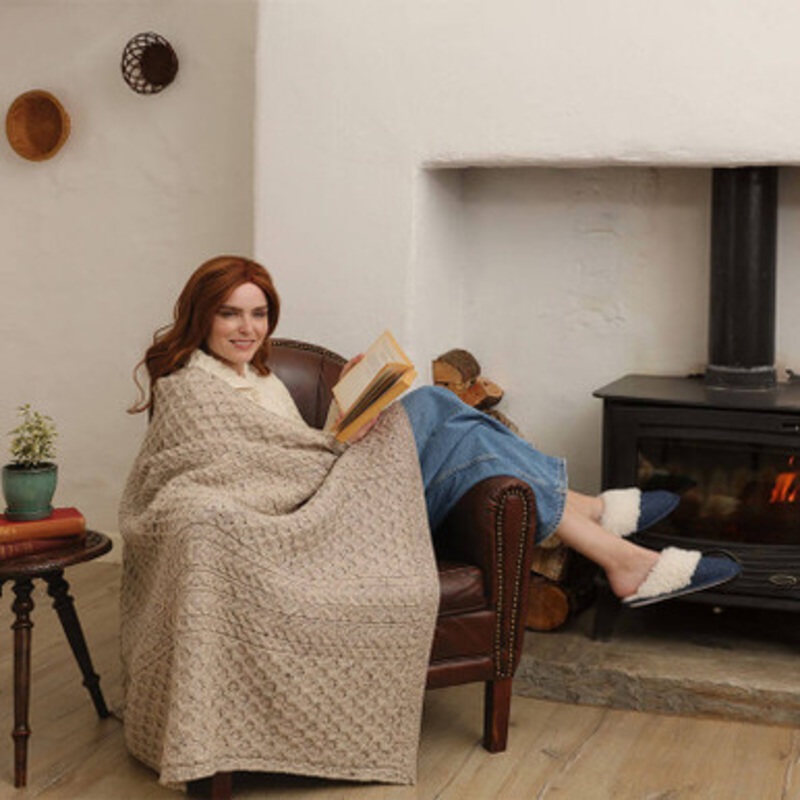 Classic Merino Honeycomb Irish Aran Throw Blanket